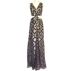 NWT Ramy Brook SILK Metallic IRENE Gown Gold Cutout Sparkle Maxi‎ NYE Dress Sz 2